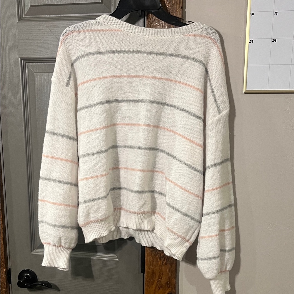 Striped White and Gray Sweater